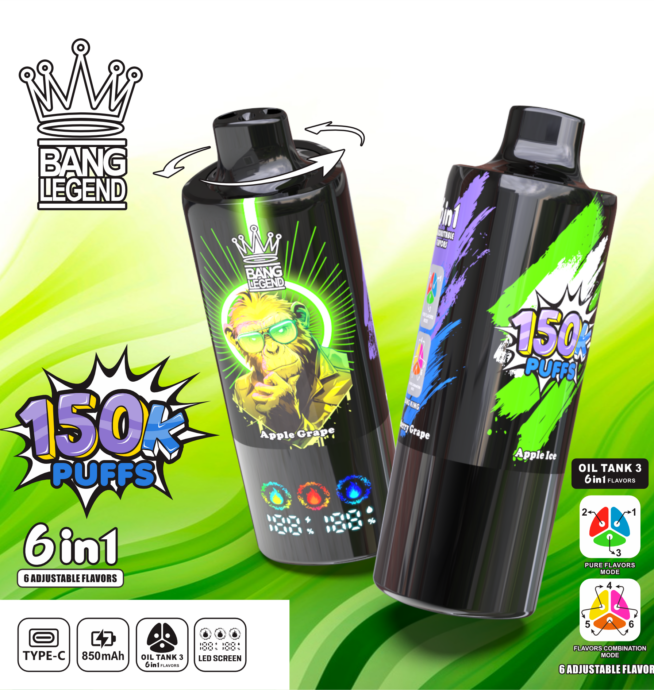 bang legend 150000 150 tys. zaciągnięć 6 w 1 smaki najnowszy oryginalny akumulatorowy wyświetlacz ledowy jednorazowy vape