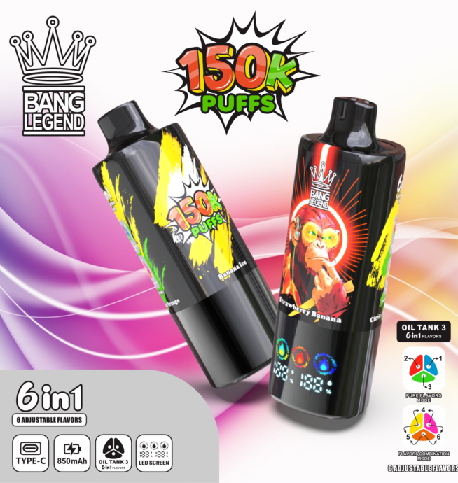 bang legend 150000 150 tys. zaciągnięć 6 w 1 smaki najnowszy oryginalny akumulatorowy wyświetlacz ledowy jednorazowy vape