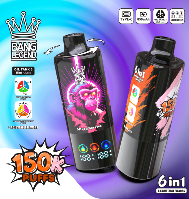 Bang Legend 150000 150K Puffs 6 in 1 Flavors Newest Original Rechargeable  LED Display Disposable Vape - 24H VAPE