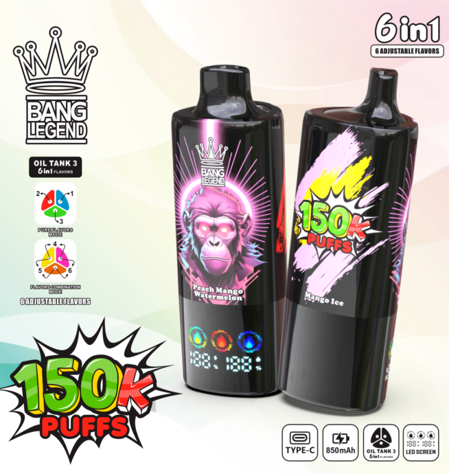 bang legend 150000 150 tys. zaciągnięć 6 w 1 smaki najnowszy oryginalny akumulatorowy wyświetlacz ledowy jednorazowy vape