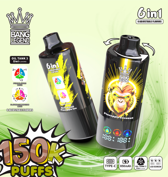 bang legend 150000 150 tys. zaciągnięć 6 w 1 smaki najnowszy oryginalny akumulatorowy wyświetlacz ledowy jednorazowy vape