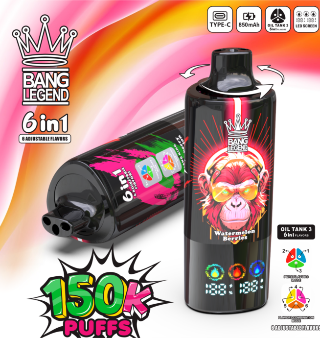 bang legend 150000 150 tys. zaciągnięć 6 w 1 smaki najnowszy oryginalny akumulatorowy wyświetlacz ledowy jednorazowy vape