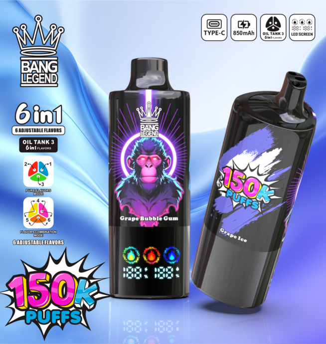 bang legend 150000 150 tys. zaciągnięć 6 w 1 smaki najnowszy oryginalny akumulatorowy wyświetlacz ledowy jednorazowy vape